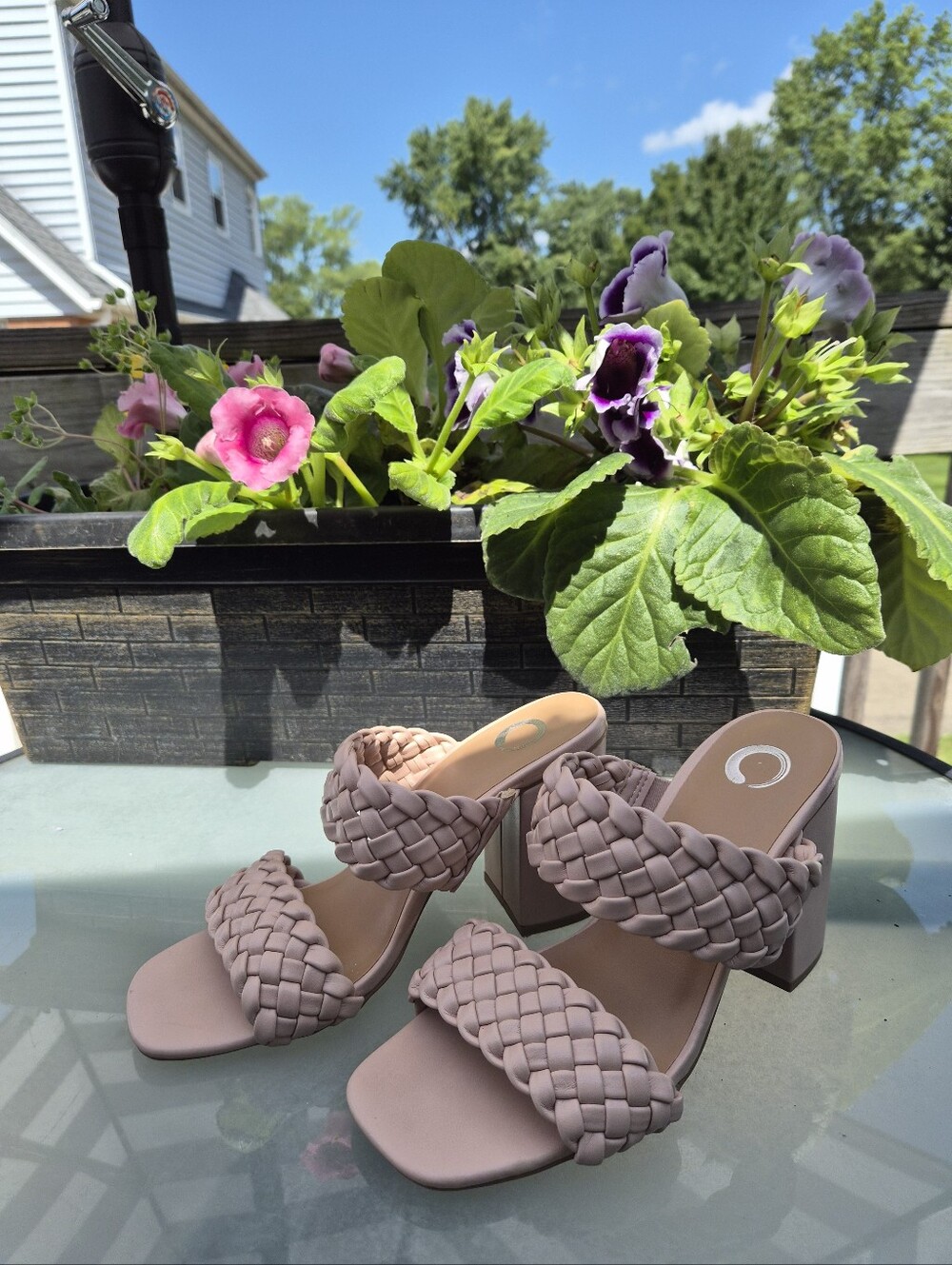 Woven Slide Block Heel Sandals - Taupe